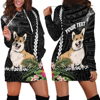 Personalised Polynesian Dog Hoodie Dress Corgi Mix Tropical Flowers - Wonder Print Shop