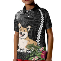 Personalised Polynesian Dog Kid Polo Shirt Corgi Mix Tropical Flowers - Wonder Print Shop