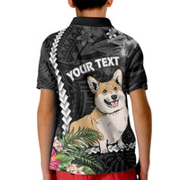 Personalised Polynesian Dog Kid Polo Shirt Corgi Mix Tropical Flowers - Wonder Print Shop