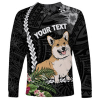 Personalised Polynesian Dog Long Sleeve Shirt Corgi Mix Tropical Flowers - Wonder Print Shop