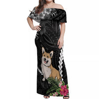Personalised Polynesian Dog Off Shoulder Maxi Dress Corgi Mix Tropical Flowers - Wonder Print Shop