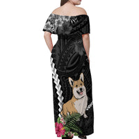 Personalised Polynesian Dog Off Shoulder Maxi Dress Corgi Mix Tropical Flowers - Wonder Print Shop