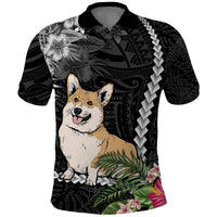 Personalised Polynesian Dog Polo Shirt Corgi Mix Tropical Flowers - Wonder Print Shop