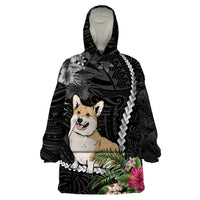 Personalised Polynesian Dog Wearable Blanket Hoodie Corgi Mix Tropical Flowers - Wonder Print Shop