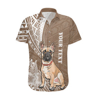 Personalised Polynesian Pacific Bulldog Hawaiian Shirt With Brown Hawaii Tribal Tattoo Patterns - Wonder Print Shop
