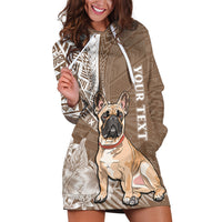 Personalised Polynesian Pacific Bulldog Hoodie Dress With Brown Hawaii Tribal Tattoo Patterns - Wonder Print Shop