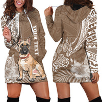 Personalised Polynesian Pacific Bulldog Hoodie Dress With Brown Hawaii Tribal Tattoo Patterns - Wonder Print Shop