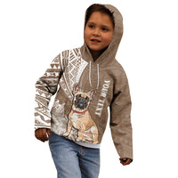Personalised Polynesian Pacific Bulldog Kid Hoodie With Brown Hawaii Tribal Tattoo Patterns - Wonder Print Shop