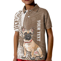 Personalised Polynesian Pacific Bulldog Kid Polo Shirt With Brown Hawaii Tribal Tattoo Patterns - Wonder Print Shop