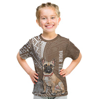 Personalised Polynesian Pacific Bulldog Kid T Shirt With Brown Hawaii Tribal Tattoo Patterns - Wonder Print Shop