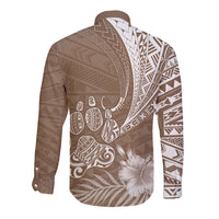Personalised Polynesian Pacific Bulldog Long Sleeve Button Shirt With Brown Hawaii Tribal Tattoo Patterns - Wonder Print Shop