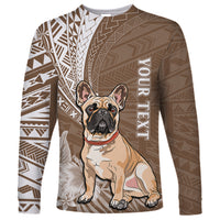 Personalised Polynesian Pacific Bulldog Long Sleeve Shirt With Brown Hawaii Tribal Tattoo Patterns - Wonder Print Shop