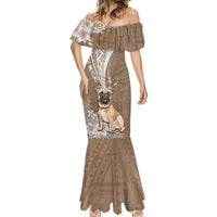 Personalised Polynesian Pacific Bulldog Mermaid Dress With Brown Hawaii Tribal Tattoo Patterns - Wonder Print Shop