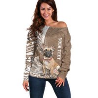 Personalised Polynesian Pacific Bulldog Off Shoulder Sweater With Brown Hawaii Tribal Tattoo Patterns - Wonder Print Shop