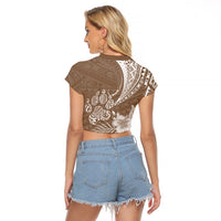 Personalised Polynesian Pacific Bulldog Raglan Cropped T Shirt With Brown Hawaii Tribal Tattoo Patterns - Wonder Print Shop