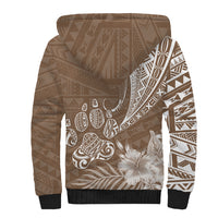 Personalised Polynesian Pacific Bulldog Sherpa Hoodie With Brown Hawaii Tribal Tattoo Patterns - Wonder Print Shop