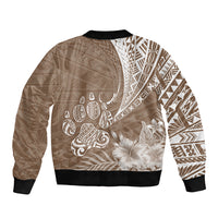 Personalised Polynesian Pacific Bulldog Sleeve Zip Bomber Jacket With Brown Hawaii Tribal Tattoo Patterns - Wonder Print Shop