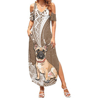Personalised Polynesian Pacific Bulldog Summer Maxi Dress With Brown Hawaii Tribal Tattoo Patterns - Wonder Print Shop