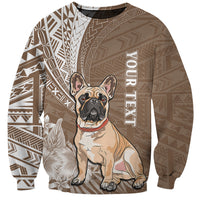 Personalised Polynesian Pacific Bulldog Sweatshirt With Brown Hawaii Tribal Tattoo Patterns - Wonder Print Shop