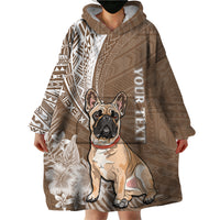 Personalised Polynesian Pacific Bulldog Wearable Blanket Hoodie With Brown Hawaii Tribal Tattoo Patterns - Wonder Print Shop