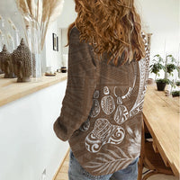 Personalised Polynesian Pacific Bulldog Women Casual Shirt With Brown Hawaii Tribal Tattoo Patterns - Wonder Print Shop