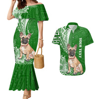 Personalised Polynesian Pacific Bulldog Couples Matching Mermaid Dress And Hawaiian Shirt With Emerald Hawaii Tribal Tattoo Patterns LT7 - Wonder Print Shop
