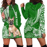 Personalised Polynesian Pacific Bulldog Hoodie Dress With Emerald Hawaii Tribal Tattoo Patterns - Wonder Print Shop