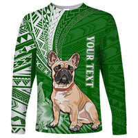Personalised Polynesian Pacific Bulldog Long Sleeve Shirt With Emerald Hawaii Tribal Tattoo Patterns - Wonder Print Shop