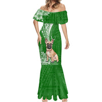 Personalised Polynesian Pacific Bulldog Mermaid Dress With Emerald Hawaii Tribal Tattoo Patterns - Wonder Print Shop