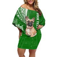 Personalised Polynesian Pacific Bulldog Off Shoulder Short Dress With Emerald Hawaii Tribal Tattoo Patterns - Wonder Print Shop