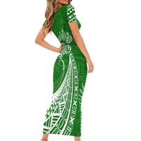 Personalised Polynesian Pacific Bulldog Short Sleeve Bodycon Dress With Emerald Hawaii Tribal Tattoo Patterns - Wonder Print Shop