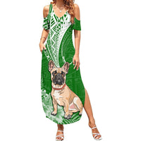 Personalised Polynesian Pacific Bulldog Summer Maxi Dress With Emerald Hawaii Tribal Tattoo Patterns - Wonder Print Shop