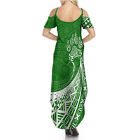 Personalised Polynesian Pacific Bulldog Summer Maxi Dress With Emerald Hawaii Tribal Tattoo Patterns - Wonder Print Shop