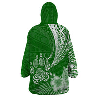 Personalised Polynesian Pacific Bulldog Wearable Blanket Hoodie With Emerald Hawaii Tribal Tattoo Patterns - Wonder Print Shop