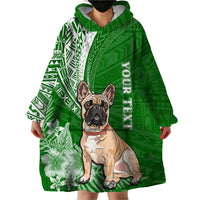 Personalised Polynesian Pacific Bulldog Wearable Blanket Hoodie With Emerald Hawaii Tribal Tattoo Patterns - Wonder Print Shop