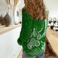 Personalised Polynesian Pacific Bulldog Women Casual Shirt With Emerald Hawaii Tribal Tattoo Patterns - Wonder Print Shop