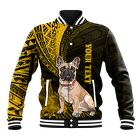 Personalised Polynesian Pacific Bulldog Baseball Jacket With Gold Hawaii Tribal Tattoo Patterns LT7 - Wonder Print Shop