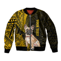 Personalised Polynesian Pacific Bulldog Bomber Jacket With Gold Hawaii Tribal Tattoo Patterns LT7 - Wonder Print Shop