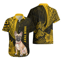 Personalised Polynesian Pacific Bulldog Hawaiian Shirt With Gold Hawaii Tribal Tattoo Patterns - Wonder Print Shop