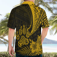 Personalised Polynesian Pacific Bulldog Hawaiian Shirt With Gold Hawaii Tribal Tattoo Patterns - Wonder Print Shop