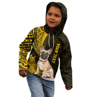 Personalised Polynesian Pacific Bulldog Kid Hoodie With Gold Hawaii Tribal Tattoo Patterns - Wonder Print Shop