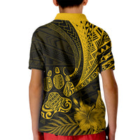 Personalised Polynesian Pacific Bulldog Kid Polo Shirt With Gold Hawaii Tribal Tattoo Patterns - Wonder Print Shop