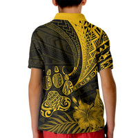 Personalised Polynesian Pacific Bulldog Kid Polo Shirt With Gold Hawaii Tribal Tattoo Patterns - Wonder Print Shop