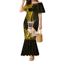 Personalised Polynesian Pacific Bulldog Mermaid Dress With Gold Hawaii Tribal Tattoo Patterns - Wonder Print Shop