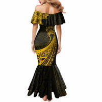 Personalised Polynesian Pacific Bulldog Mermaid Dress With Gold Hawaii Tribal Tattoo Patterns - Wonder Print Shop