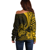 Personalised Polynesian Pacific Bulldog Off Shoulder Sweater With Gold Hawaii Tribal Tattoo Patterns - Wonder Print Shop