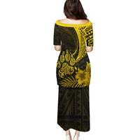 Personalised Polynesian Pacific Bulldog Puletasi With Gold Hawaii Tribal Tattoo Patterns - Wonder Print Shop