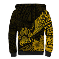 Personalised Polynesian Pacific Bulldog Sherpa Hoodie With Gold Hawaii Tribal Tattoo Patterns - Wonder Print Shop