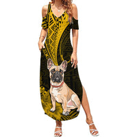 Personalised Polynesian Pacific Bulldog Summer Maxi Dress With Gold Hawaii Tribal Tattoo Patterns - Wonder Print Shop