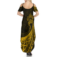 Personalised Polynesian Pacific Bulldog Summer Maxi Dress With Gold Hawaii Tribal Tattoo Patterns - Wonder Print Shop